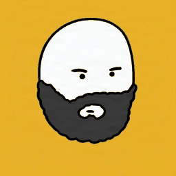 Mertcash logo: a bald man with a big black beard